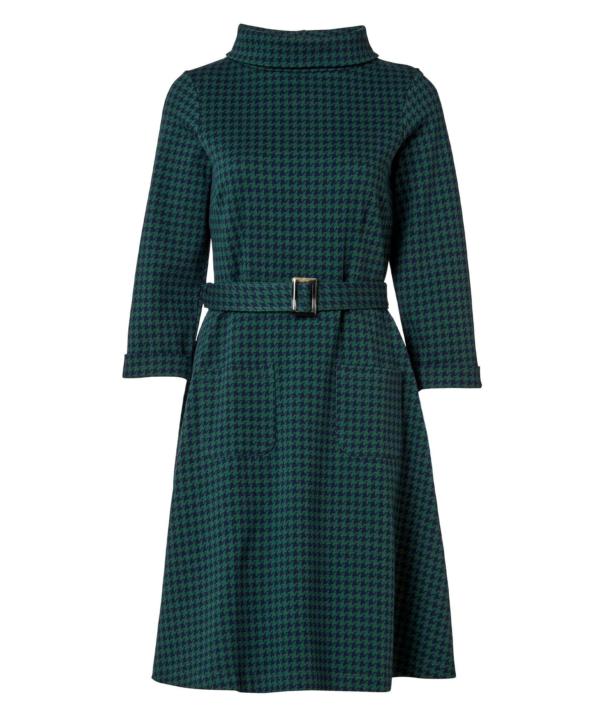 Kim Dogtooth Dress Dk Green